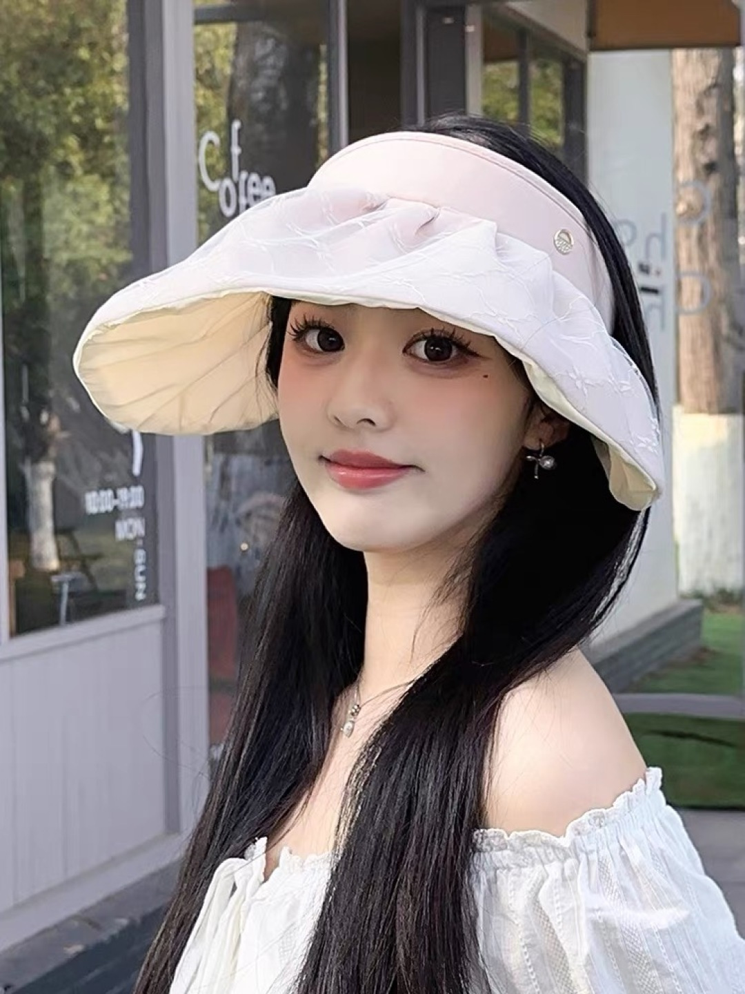  古奇 遮阳帽女防晒防紫外线可折叠太阳帽大帽檐空
顶帽子户外骑车防晒帽