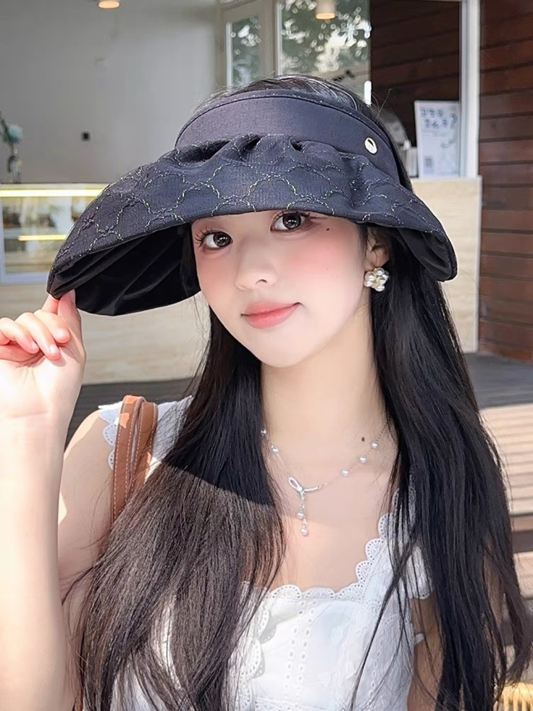  古奇 遮阳帽女防晒防紫外线可折叠太阳帽大帽檐空
顶帽子户外骑车防晒帽