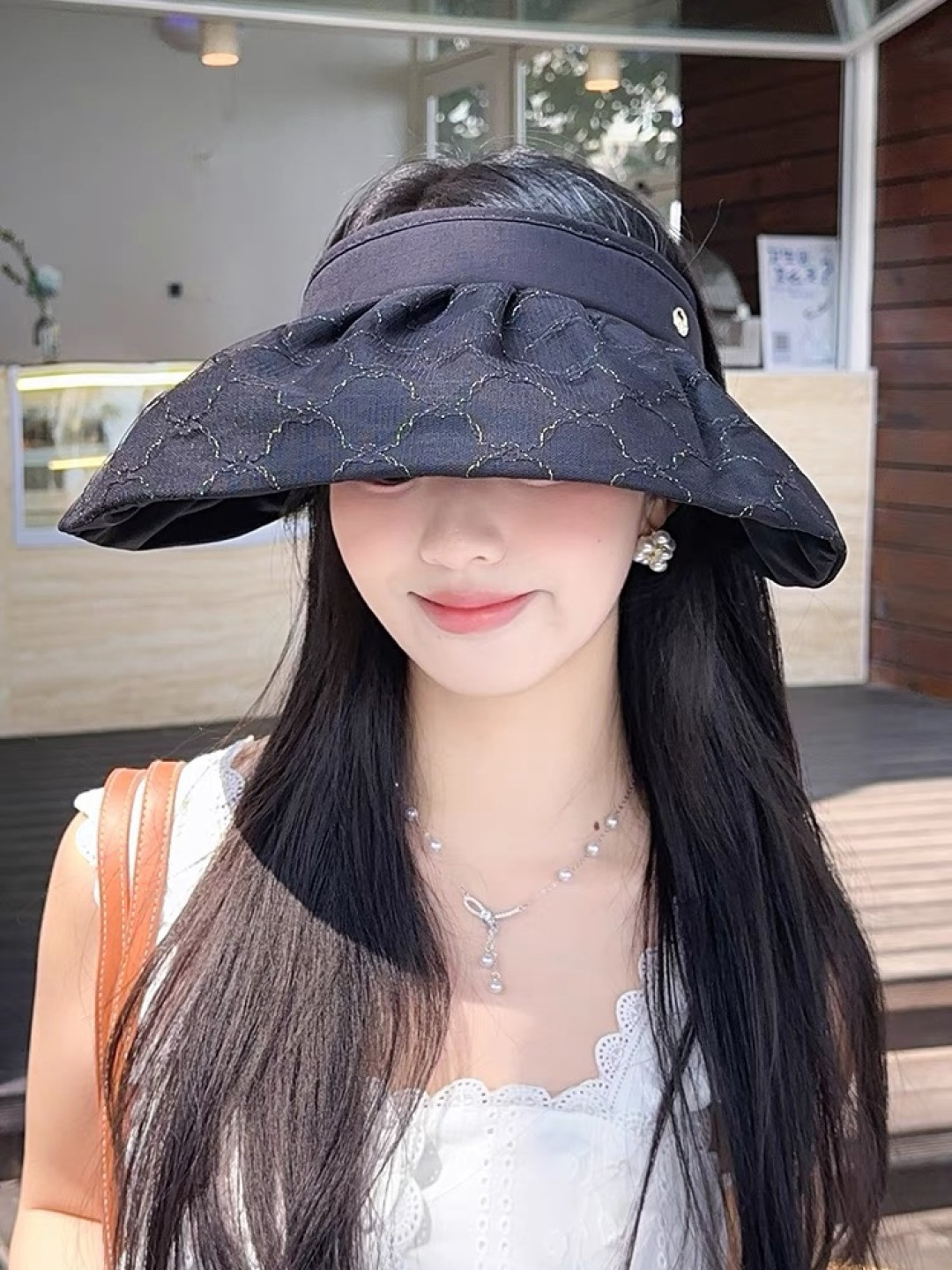  古奇 遮阳帽女防晒防紫外线可折叠太阳帽大帽檐空
顶帽子户外骑车防晒帽