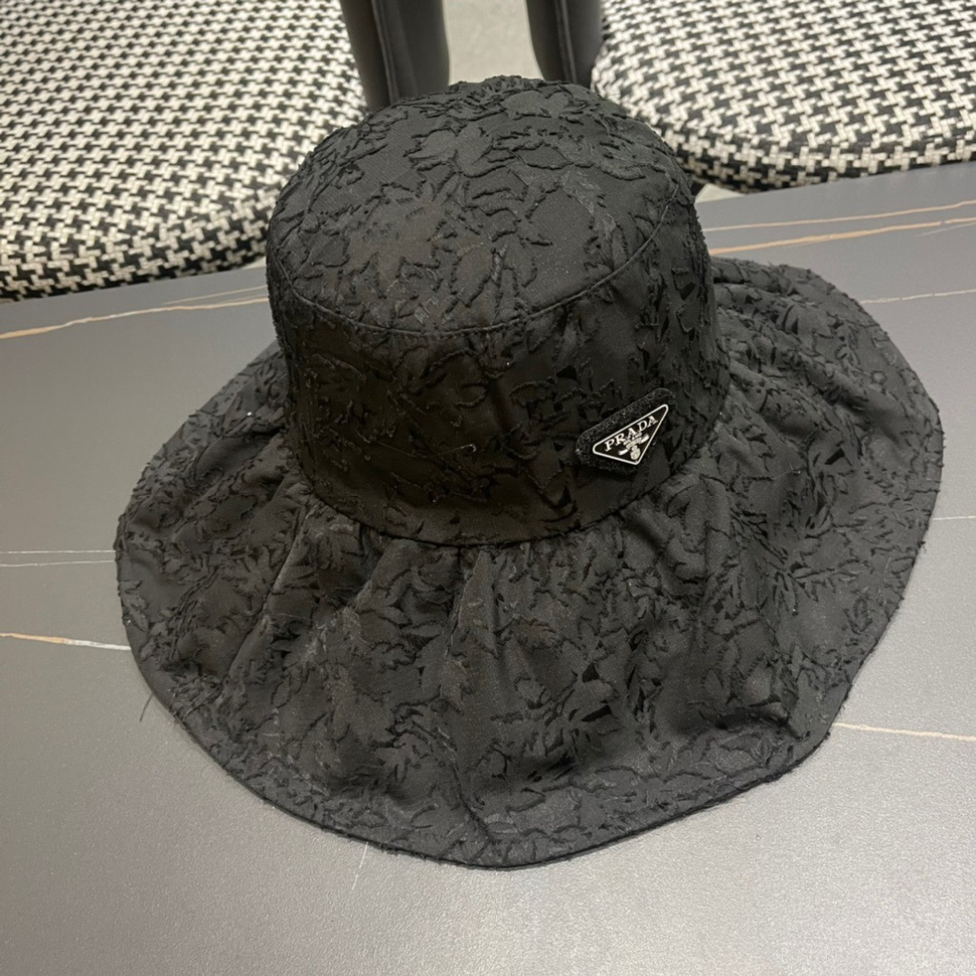  普拉达PrADA遮阳帽女防晒遮阳渔夫帽韩版字母折边百搭户外出游太阳帽