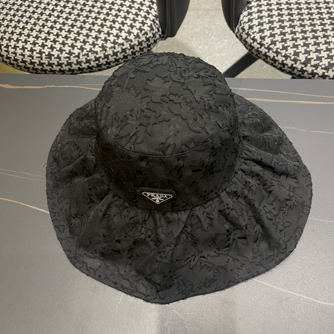  普拉达PrADA遮阳帽女防晒遮阳渔夫帽韩版字母折边百搭户外出游太阳帽