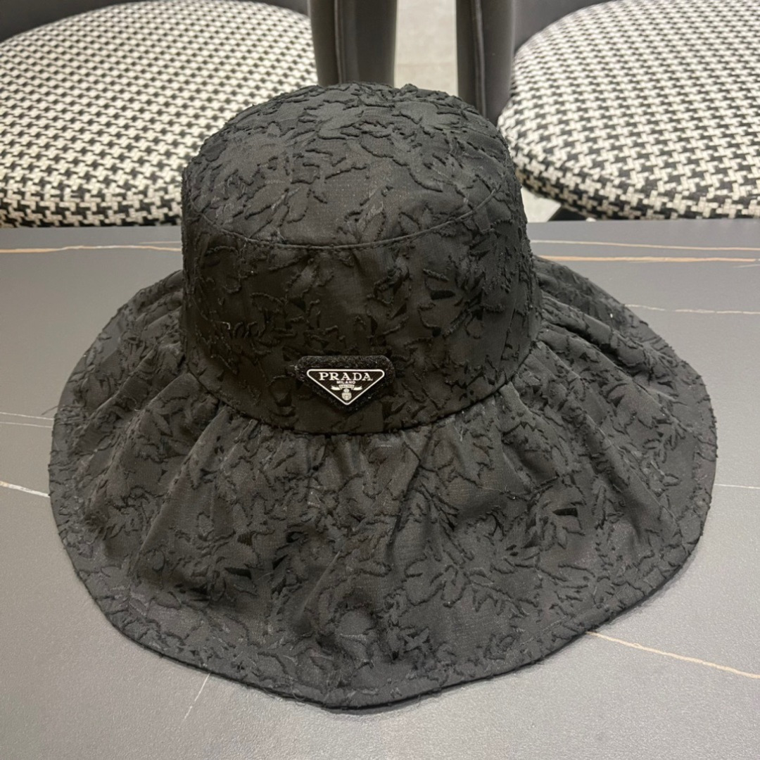  普拉达PrADA遮阳帽女防晒遮阳渔夫帽韩版字母折边百搭户外出游太阳帽