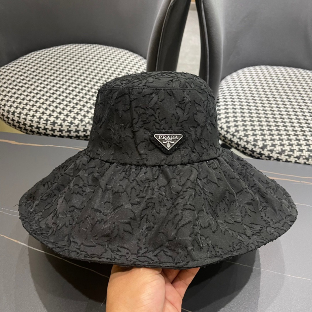  普拉达PrADA遮阳帽女防晒遮阳渔夫帽韩版字母折边百搭户外出游太阳帽