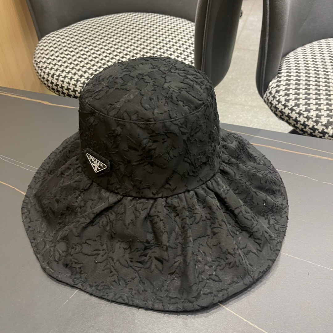  普拉达PrADA遮阳帽女防晒遮阳渔夫帽韩版字母折边百搭户外出游太阳帽