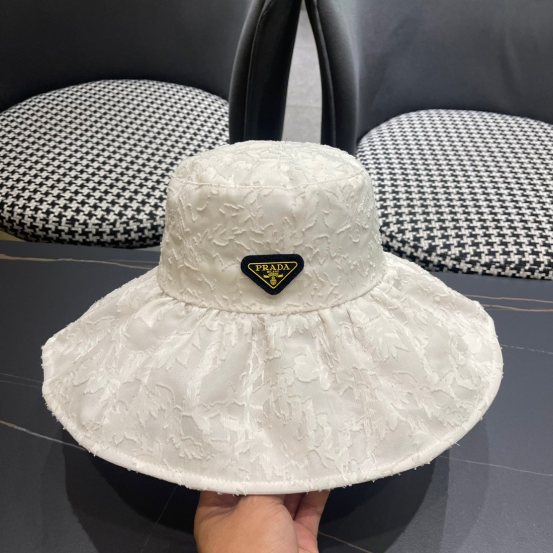  普拉达PrADA遮阳帽女防晒遮阳渔夫帽韩版字母折边百搭户外出游太阳帽