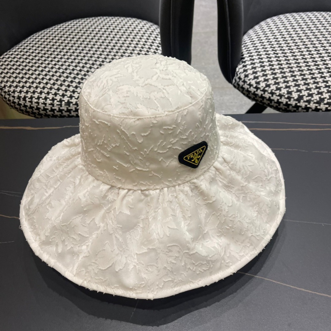  普拉达PrADA遮阳帽女防晒遮阳渔夫帽韩版字母折边百搭户外出游太阳帽