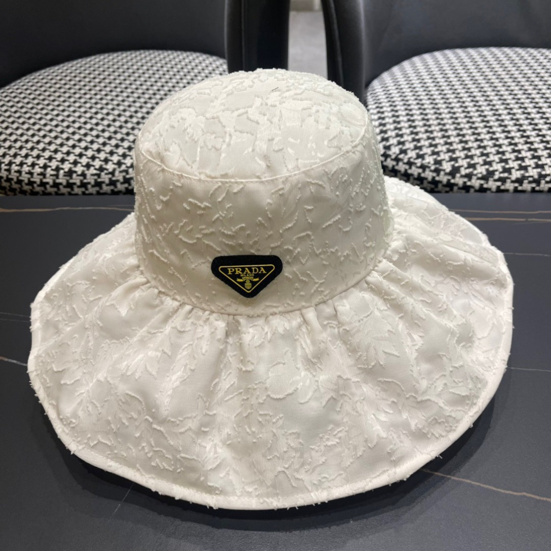  普拉达PrADA遮阳帽女防晒遮阳渔夫帽韩版字母折边百搭户外出游太阳帽