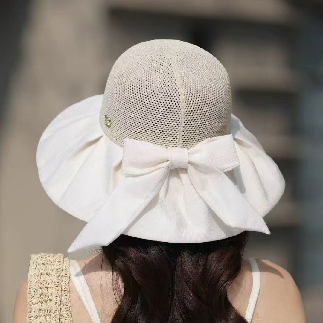  芬迪FENDI帽子女夏季遮脸黑椒防晒大沿渔夫帽蝴蝶结镂空太阳帽Uv盆帽