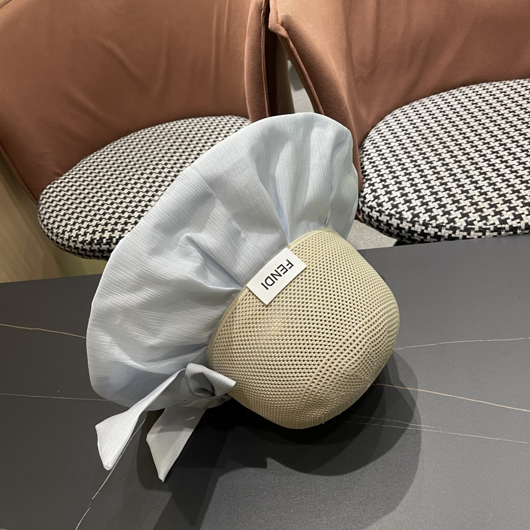  芬迪FENDI帽子女夏季遮脸黑椒防晒大沿渔夫帽蝴蝶结镂空太阳帽Uv盆帽