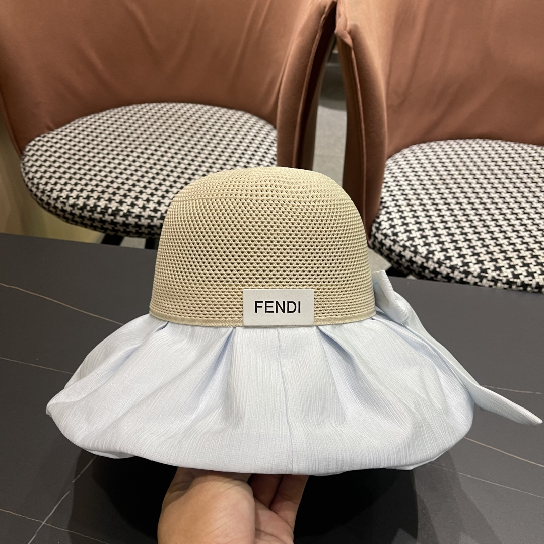  芬迪FENDI帽子女夏季遮脸黑椒防晒大沿渔夫帽蝴蝶结镂空太阳帽Uv盆帽