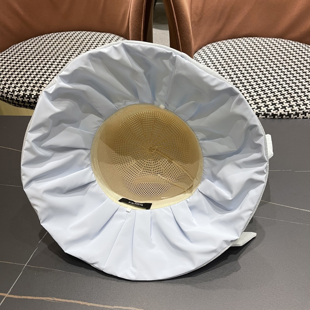  芬迪FENDI帽子女夏季遮脸黑椒防晒大沿渔夫帽蝴蝶结镂空太阳帽Uv盆帽