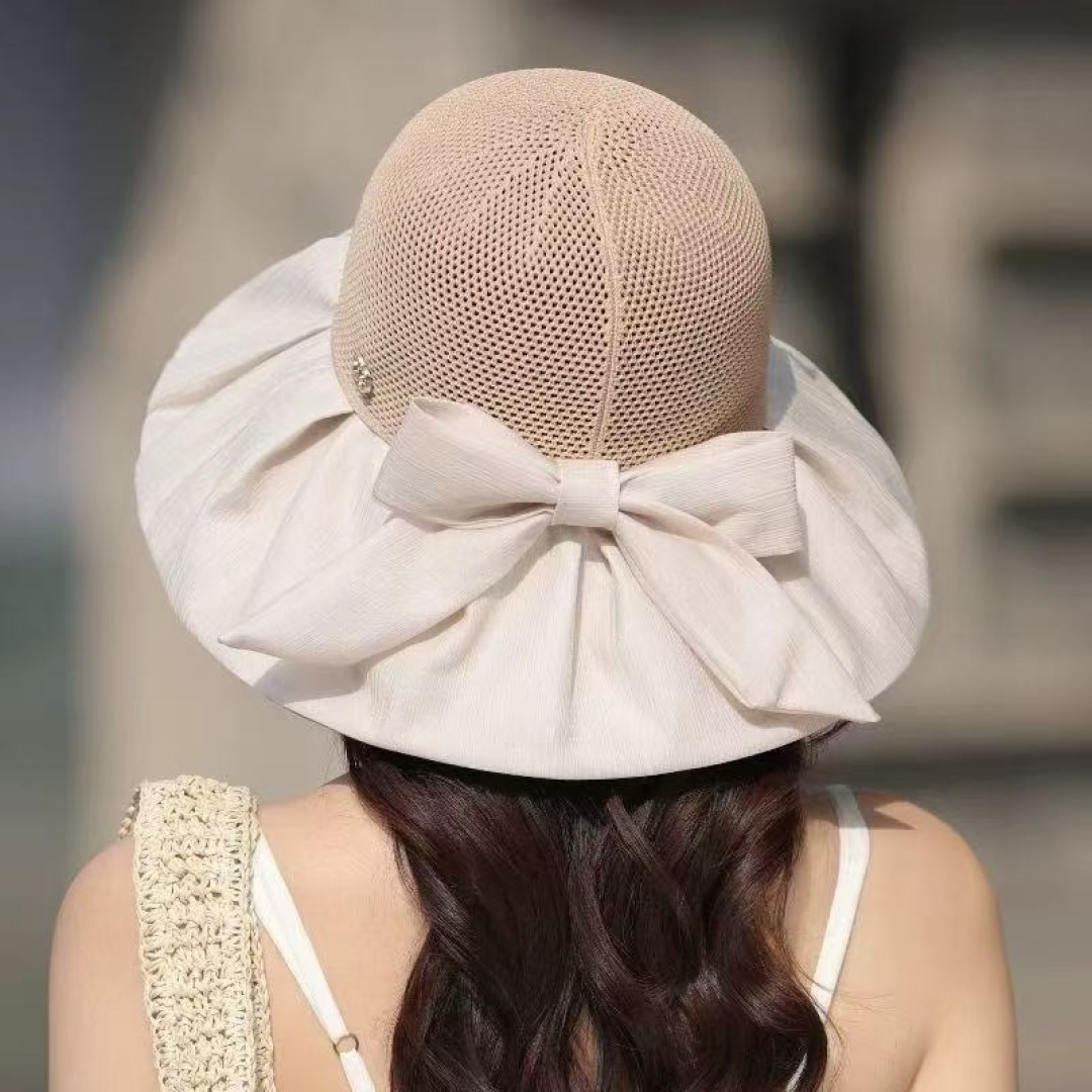  芬迪FENDI帽子女夏季遮脸黑椒防晒大沿渔夫帽蝴蝶结镂空太阳帽Uv盆帽