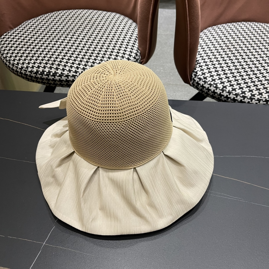  芬迪FENDI帽子女夏季遮脸黑椒防晒大沿渔夫帽蝴蝶结镂空太阳帽Uv盆帽