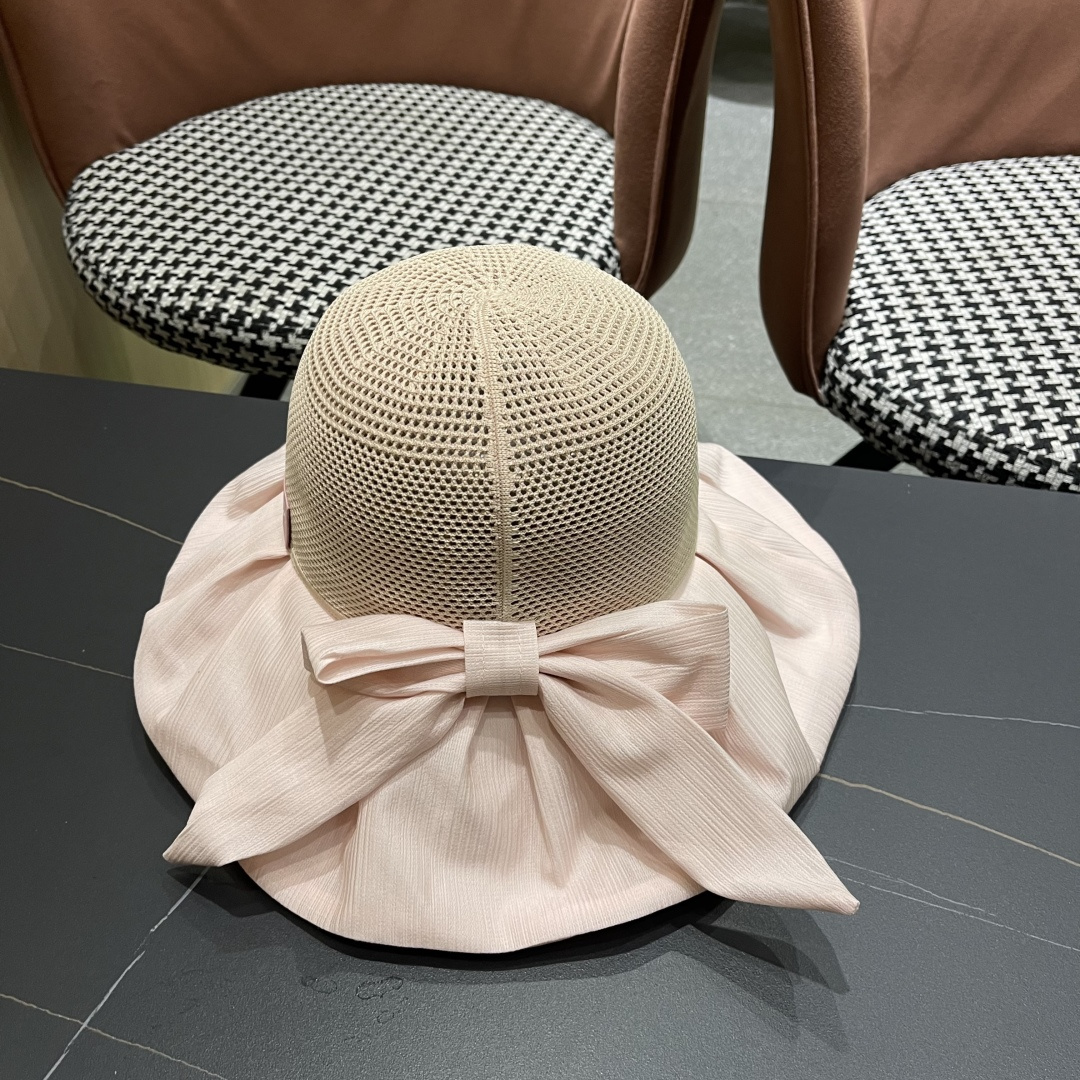  芬迪FENDI帽子女夏季遮脸黑椒防晒大沿渔夫帽蝴蝶结镂空太阳帽Uv盆帽