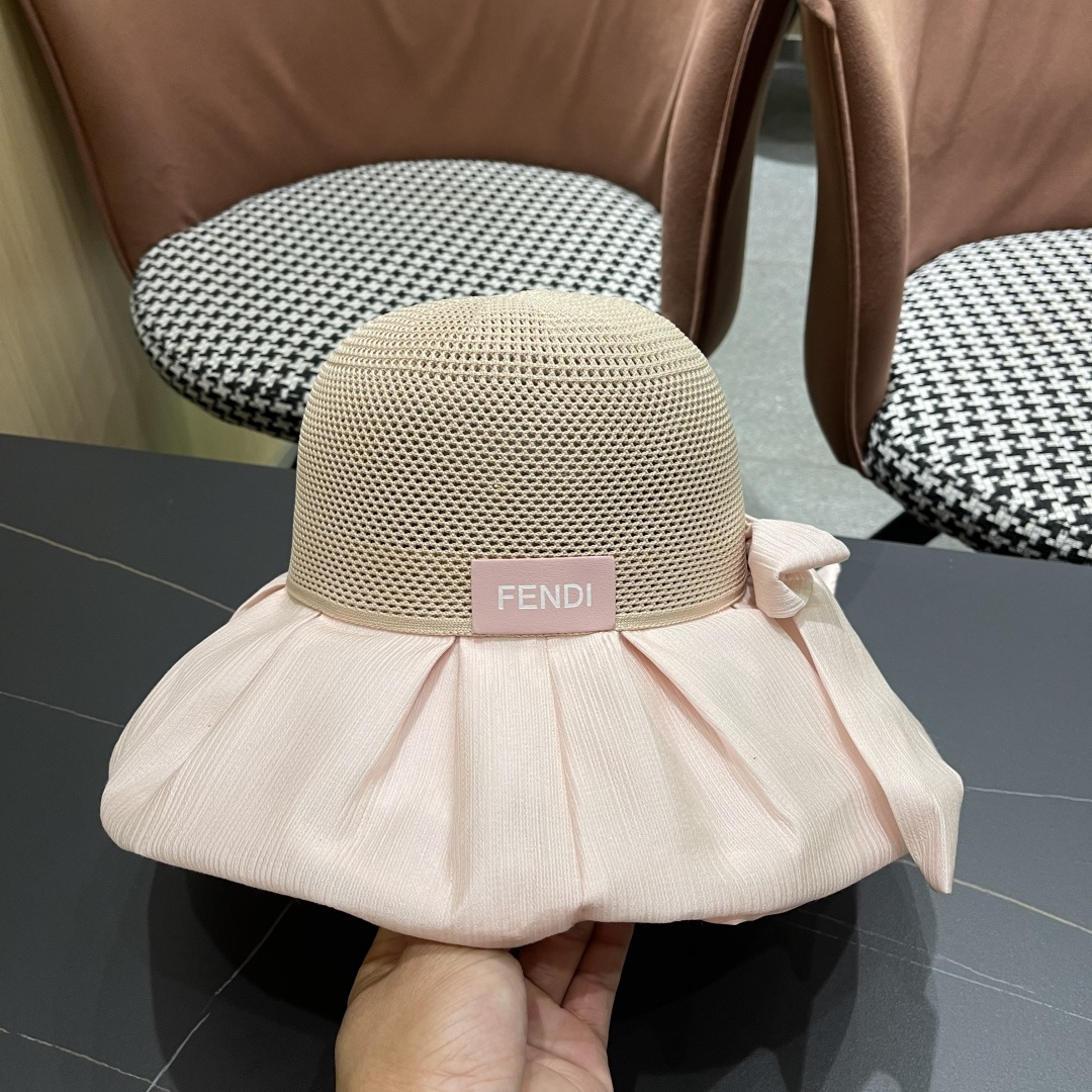  芬迪FENDI帽子女夏季遮脸黑椒防晒大沿渔夫帽蝴蝶结镂空太阳帽Uv盆帽