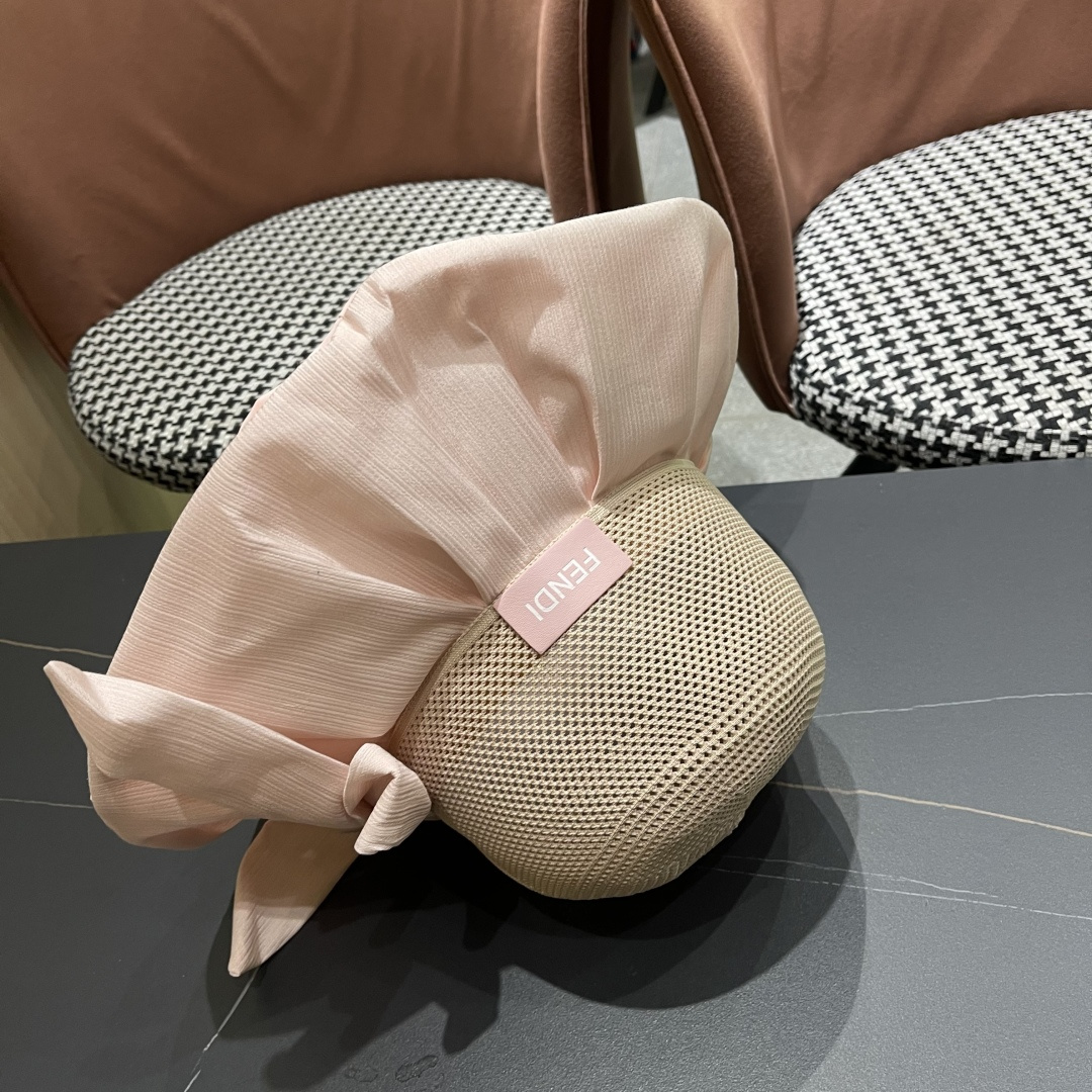  芬迪FENDI帽子女夏季遮脸黑椒防晒大沿渔夫帽蝴蝶结镂空太阳帽Uv盆帽