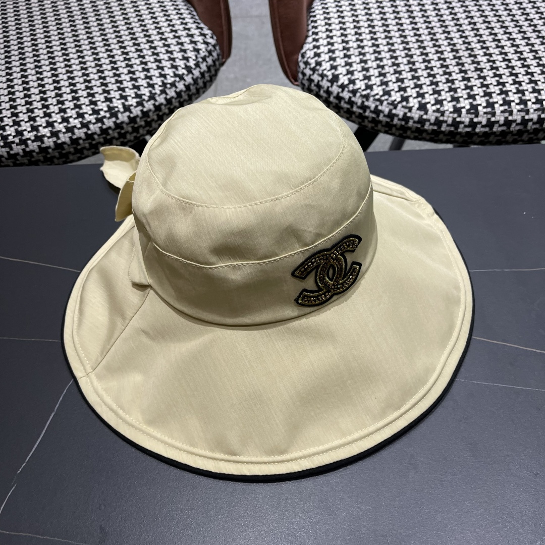 💛【CHANEL香奈儿】2025新款新款韩版蝴蝶结渔夫帽女春夏遮阳盆帽显脸小ins大
檐防晒太阳帽子