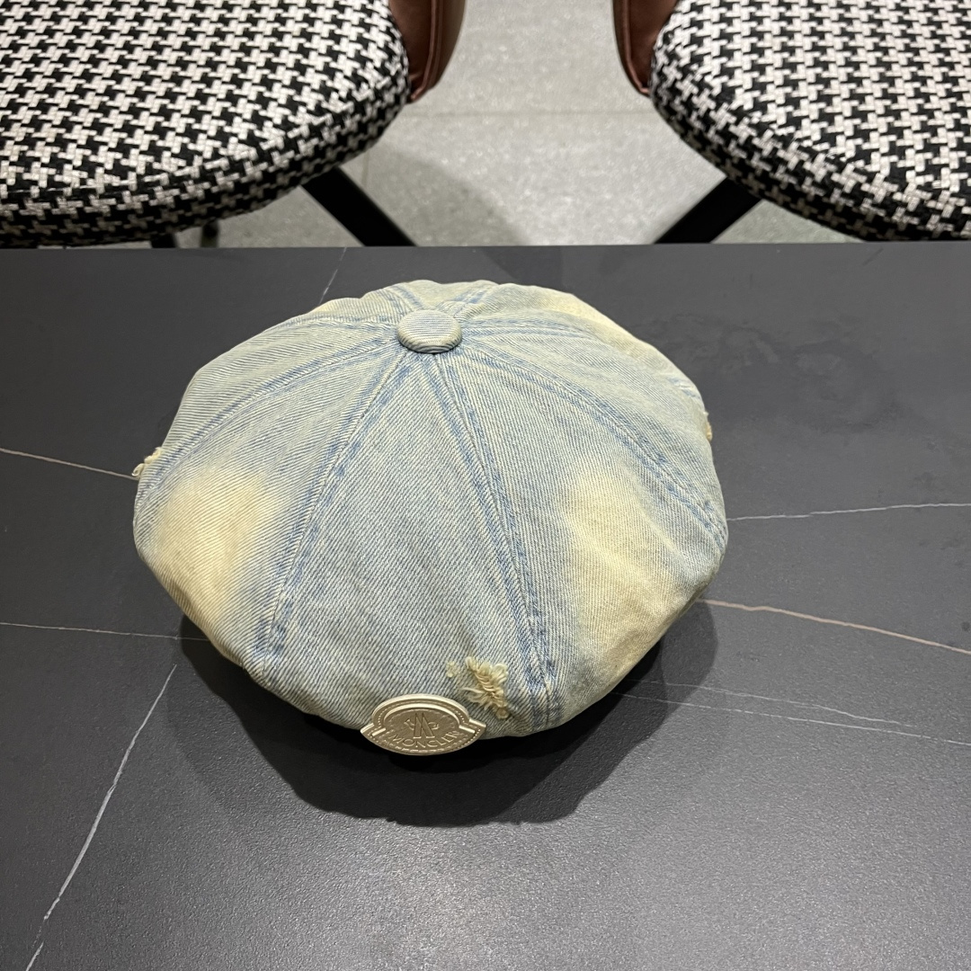  蒙口2025 新款破洞做旧水洗牛仔贝雷帽女日系秋冬复古甜美百搭八角帽