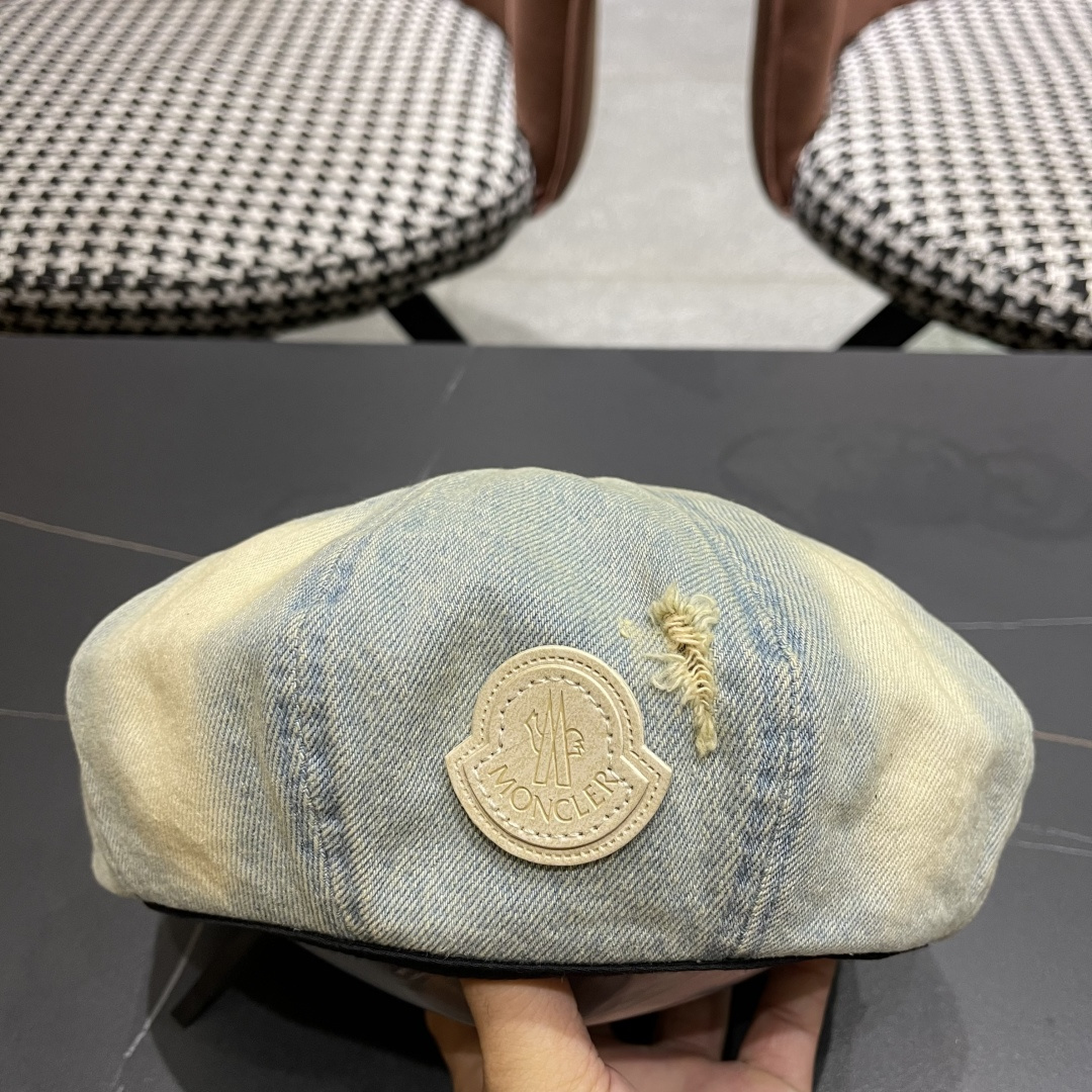  蒙口2025 新款破洞做旧水洗牛仔贝雷帽女日系秋冬复古甜美百搭八角帽