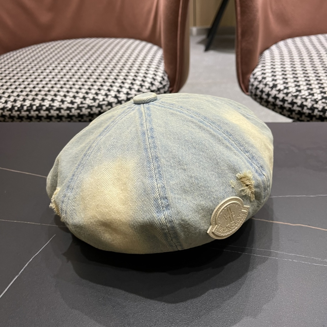  蒙口2025 新款破洞做旧水洗牛仔贝雷帽女日系秋冬复古甜美百搭八角帽