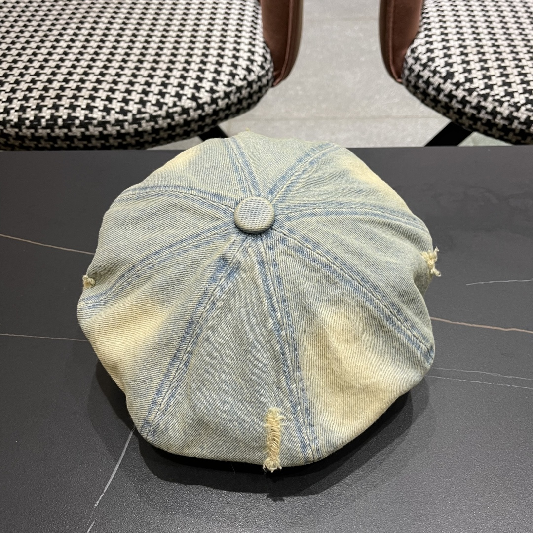  蒙口2025 新款破洞做旧水洗牛仔贝雷帽女日系秋冬复古甜美百搭八角帽