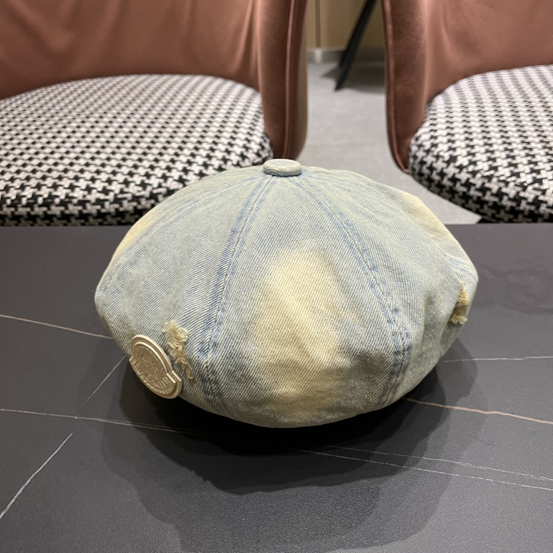  蒙口2025 新款破洞做旧水洗牛仔贝雷帽女日系秋冬复古甜美百搭八角帽