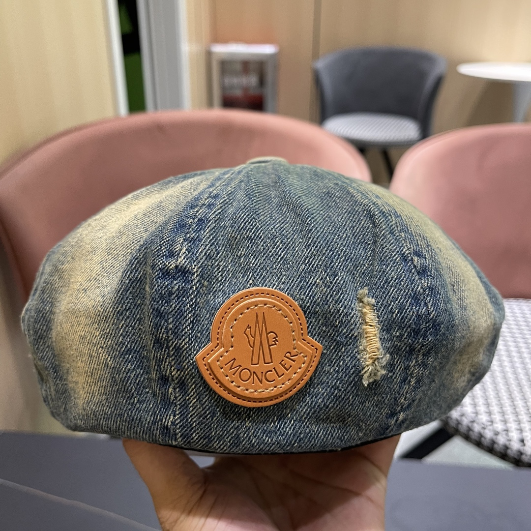  蒙口2025 新款破洞做旧水洗牛仔贝雷帽女日系秋冬复古甜美百搭八角帽