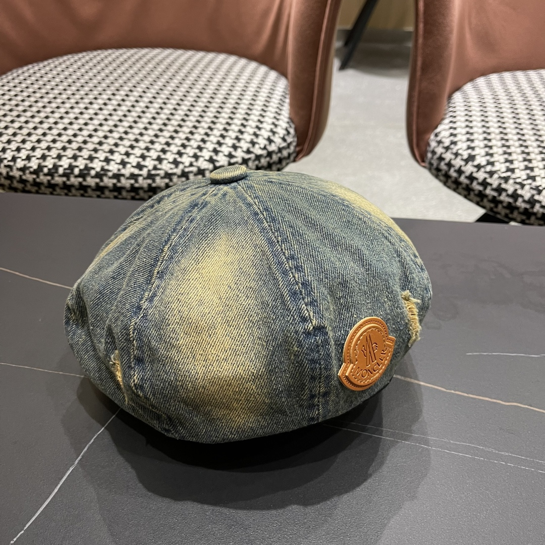  蒙口2025 新款破洞做旧水洗牛仔贝雷帽女日系秋冬复古甜美百搭八角帽