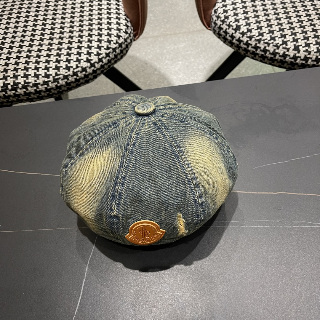  蒙口2025 新款破洞做旧水洗牛仔贝雷帽女日系秋冬复古甜美百搭八角帽