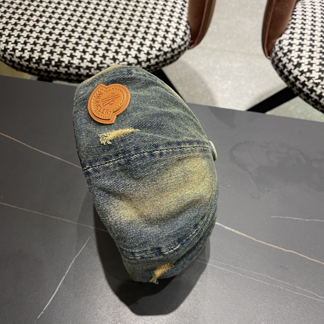  蒙口2025 新款破洞做旧水洗牛仔贝雷帽女日系秋冬复古甜美百搭八角帽