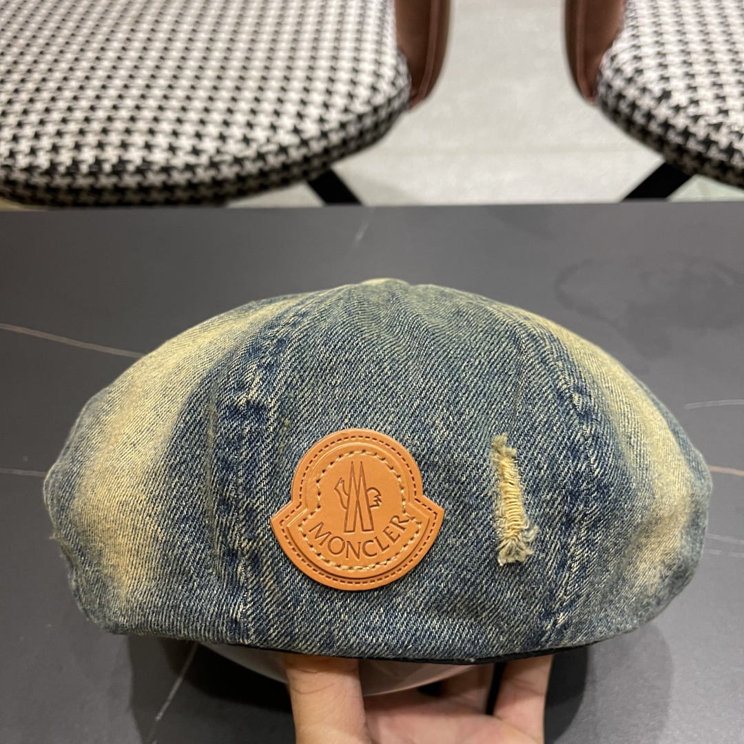  蒙口2025 新款破洞做旧水洗牛仔贝雷帽女日系秋冬复古甜美百搭八角帽