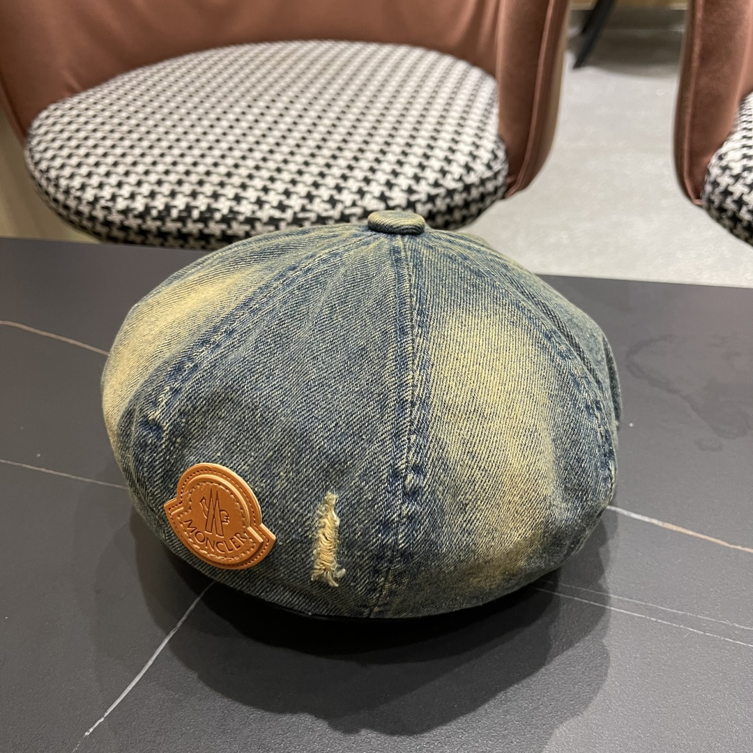  蒙口2025 新款破洞做旧水洗牛仔贝雷帽女日系秋冬复古甜美百搭八角帽