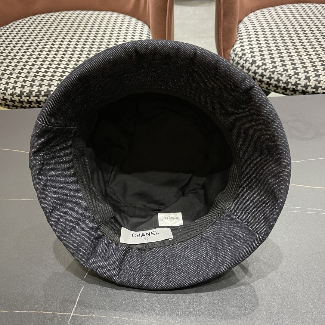  香奈儿2025 春秋款高品质卷边渔夫帽日系牛仔布百搭盆帽气质优雅蝴蝶结女