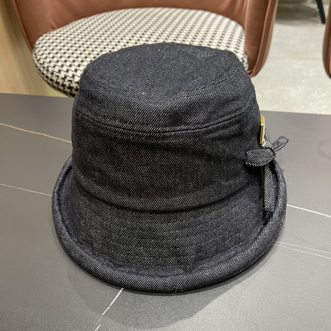 香奈儿2025 春秋款高品质卷边渔夫帽日系牛仔布百搭盆帽气质优雅蝴蝶结女