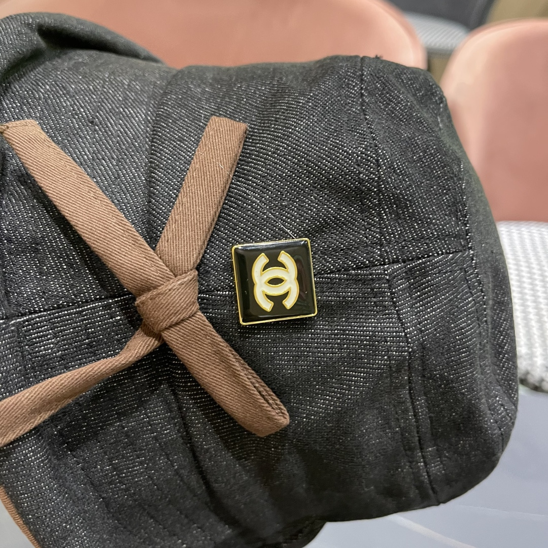  香奈儿2025 春秋款高品质卷边渔夫帽日系牛仔布百搭盆帽气质优雅蝴蝶结女