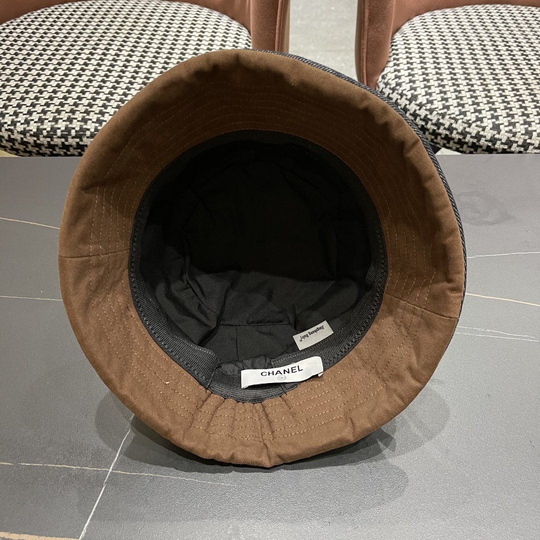  香奈儿2025 春秋款高品质卷边渔夫帽日系牛仔布百搭盆帽气质优雅蝴蝶结女