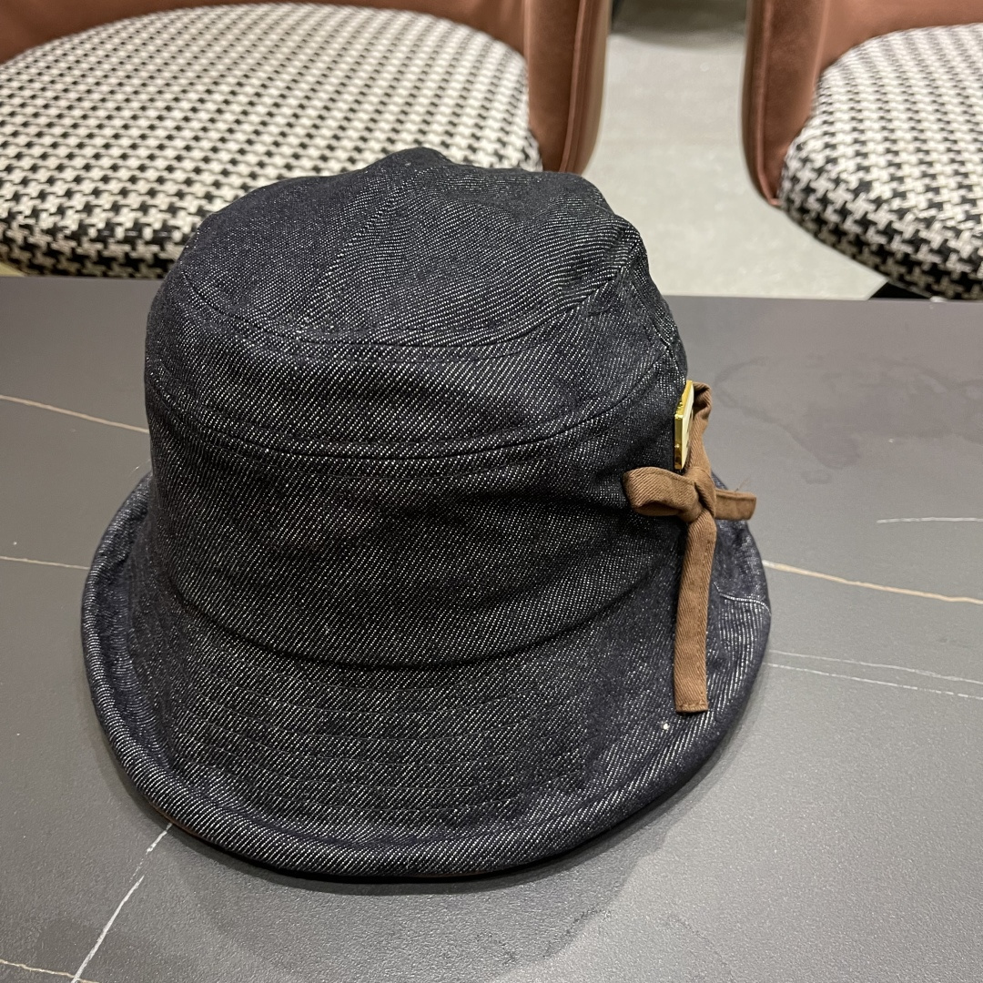  香奈儿2025 春秋款高品质卷边渔夫帽日系牛仔布百搭盆帽气质优雅蝴蝶结女