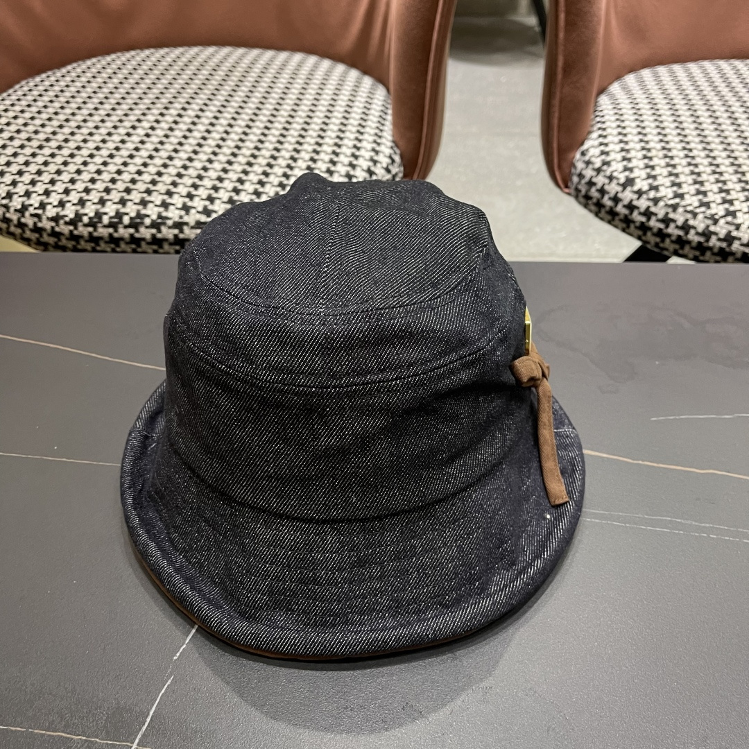  香奈儿2025 春秋款高品质卷边渔夫帽日系牛仔布百搭盆帽气质优雅蝴蝶结女