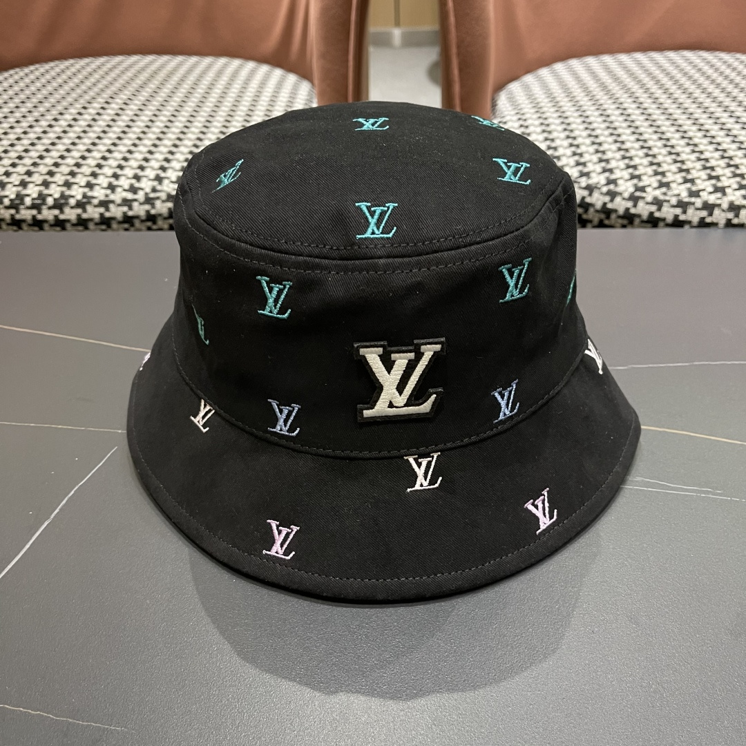  Lv路易威登2025新款 彩色渐变字母刺绣时尚双面渔夫帽 男士帽子