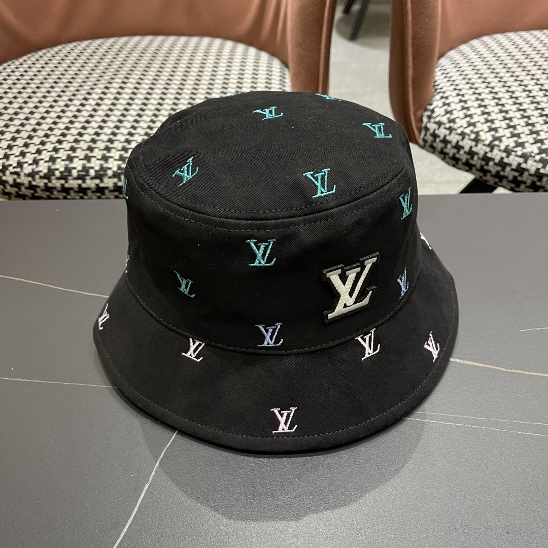  Lv路易威登2025新款 彩色渐变字母刺绣时尚双面渔夫帽 男士帽子