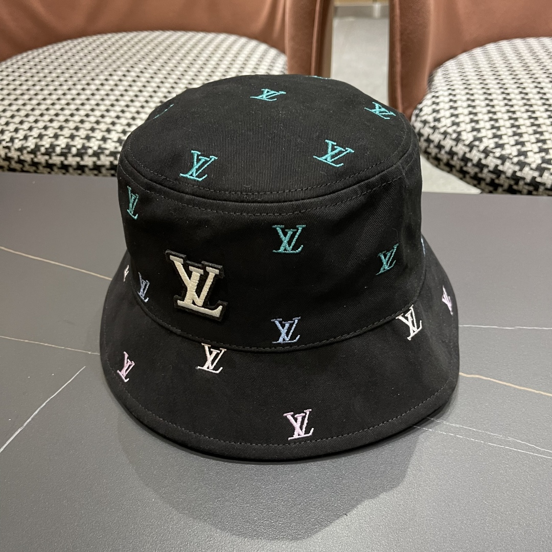 Lv路易威登2025新款 彩色渐变字母刺绣时尚双面渔夫帽 男士帽子