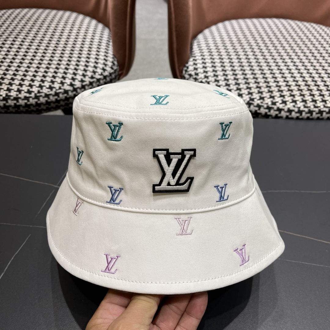  Lv路易威登2025新款 彩色渐变字母刺绣时尚双面渔夫帽 男士帽子