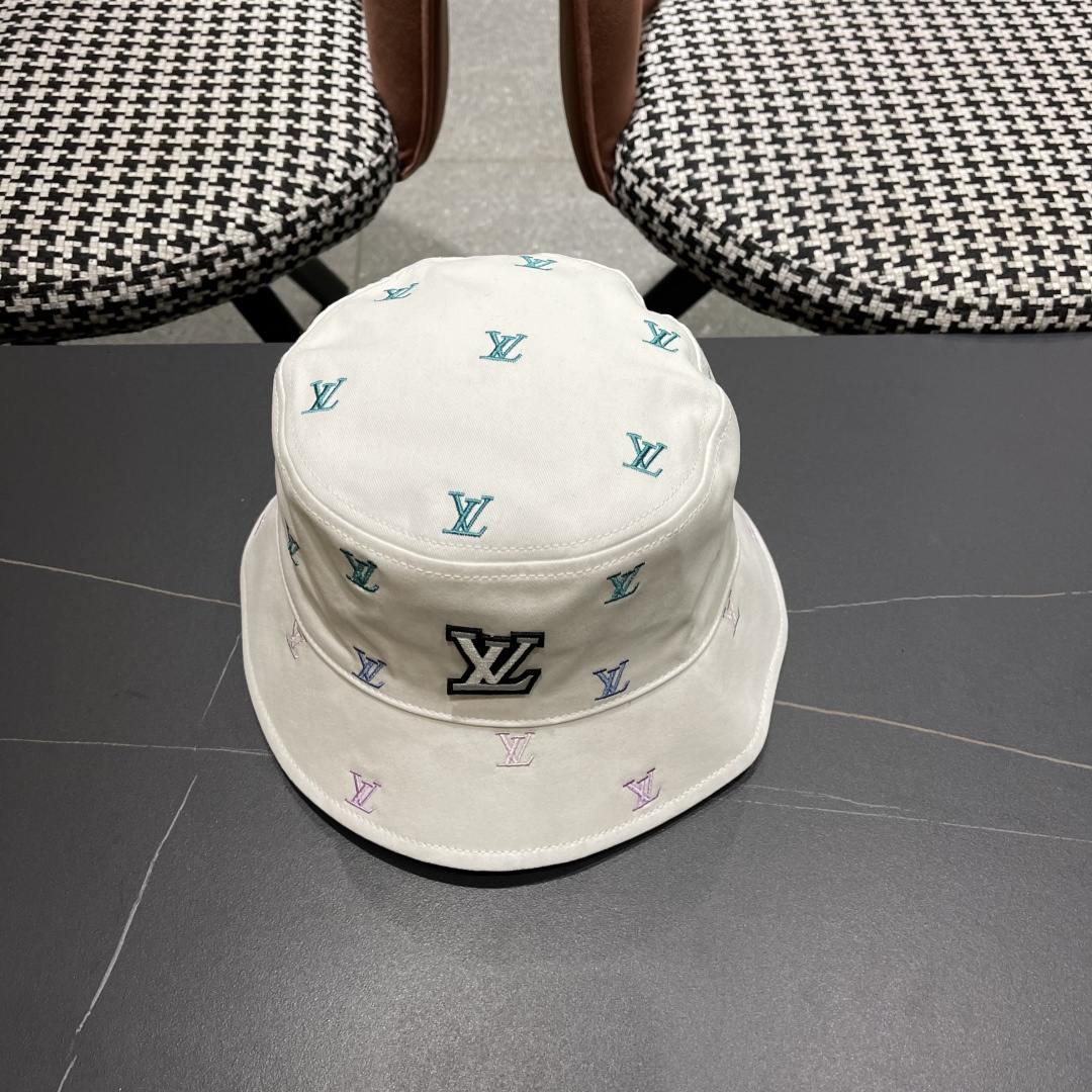  Lv路易威登2025新款 彩色渐变字母刺绣时尚双面渔夫帽 男士帽子