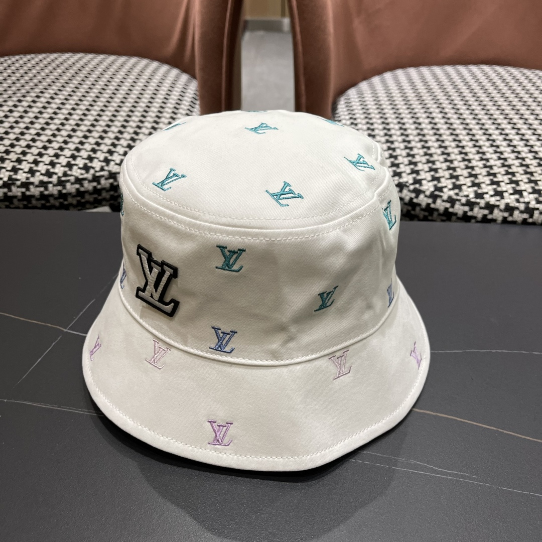  Lv路易威登2025新款 彩色渐变字母刺绣时尚双面渔夫帽 男士帽子