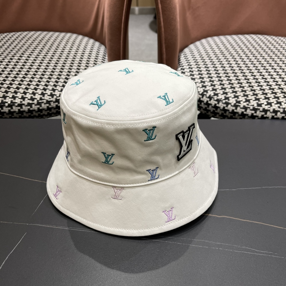  Lv路易威登2025新款 彩色渐变字母刺绣时尚双面渔夫帽 男士帽子