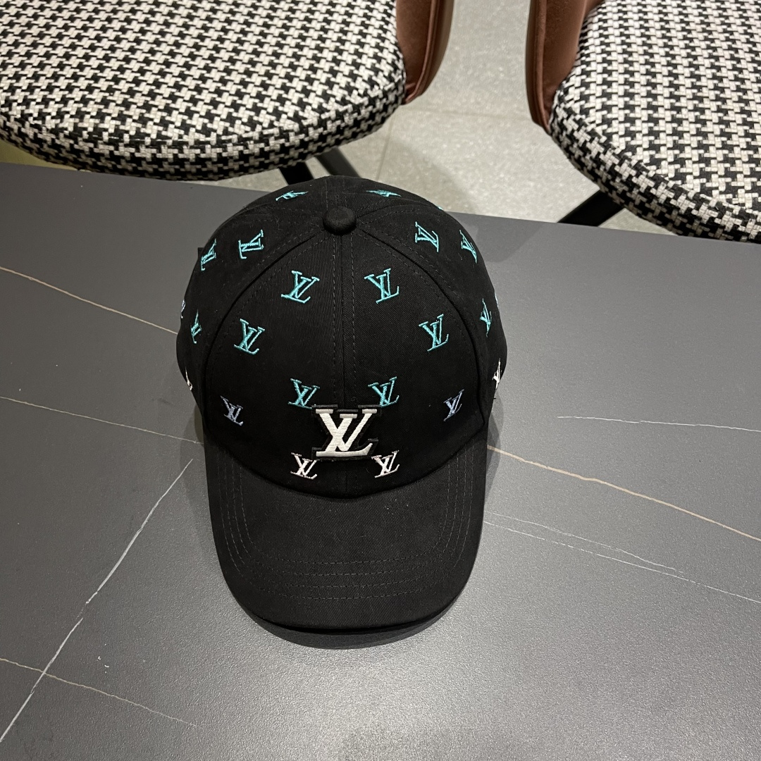  LV路易威登2025新款男女同款黑色棉质幻彩LV
剌绣棒球帽遮阳帽