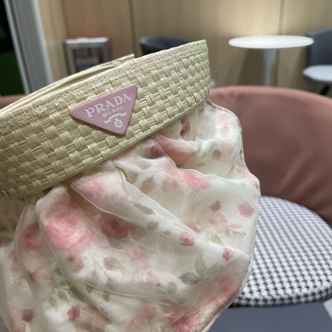  Prada普拉达多2025遮阳帽女夏季新款海边度假沙滩防晒防紫外线空顶帽