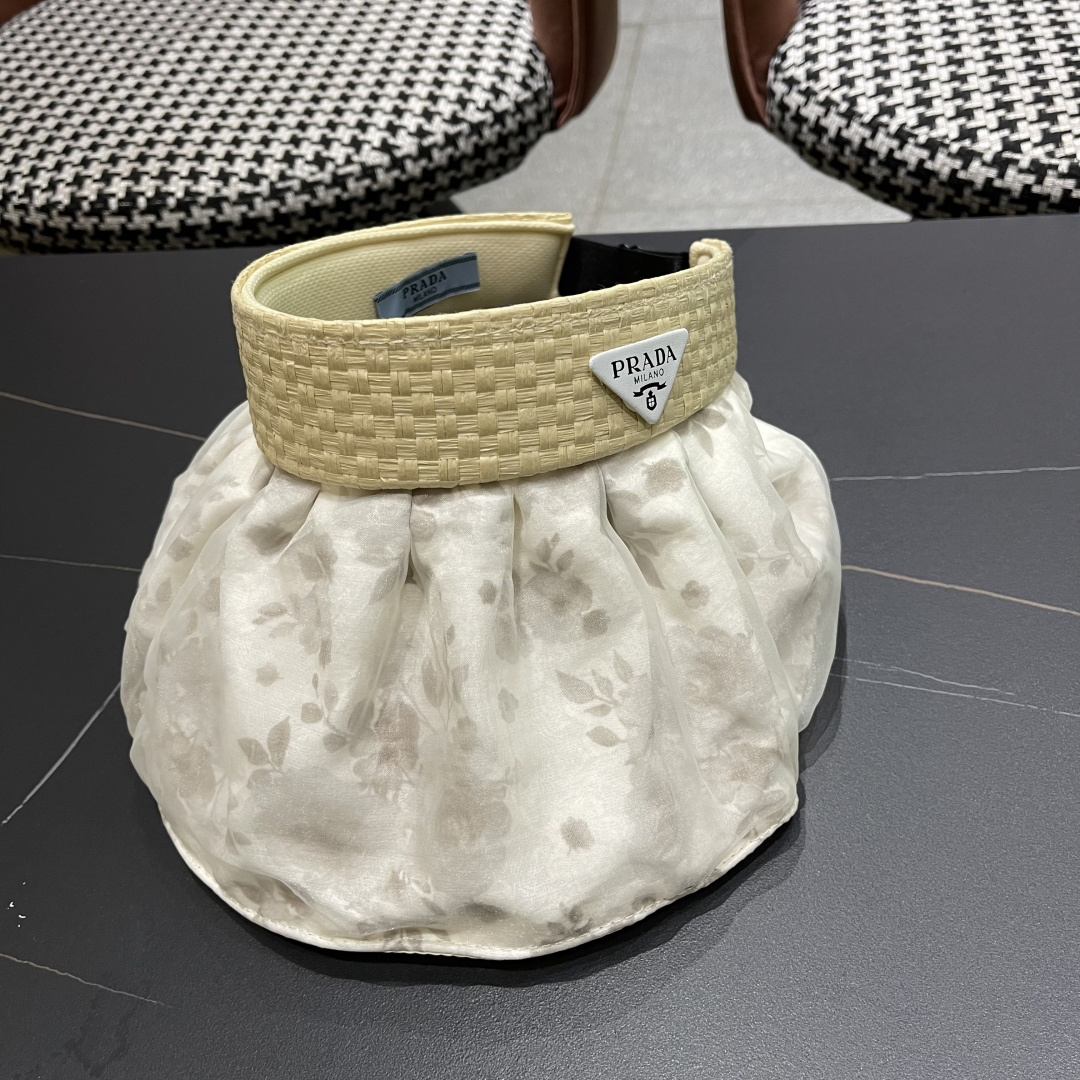  Prada普拉达多2025遮阳帽女夏季新款海边度假沙滩防晒防紫外线空顶帽