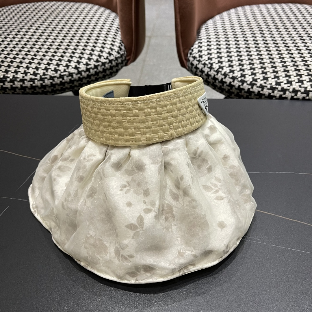  Prada普拉达多2025遮阳帽女夏季新款海边度假沙滩防晒防紫外线空顶帽