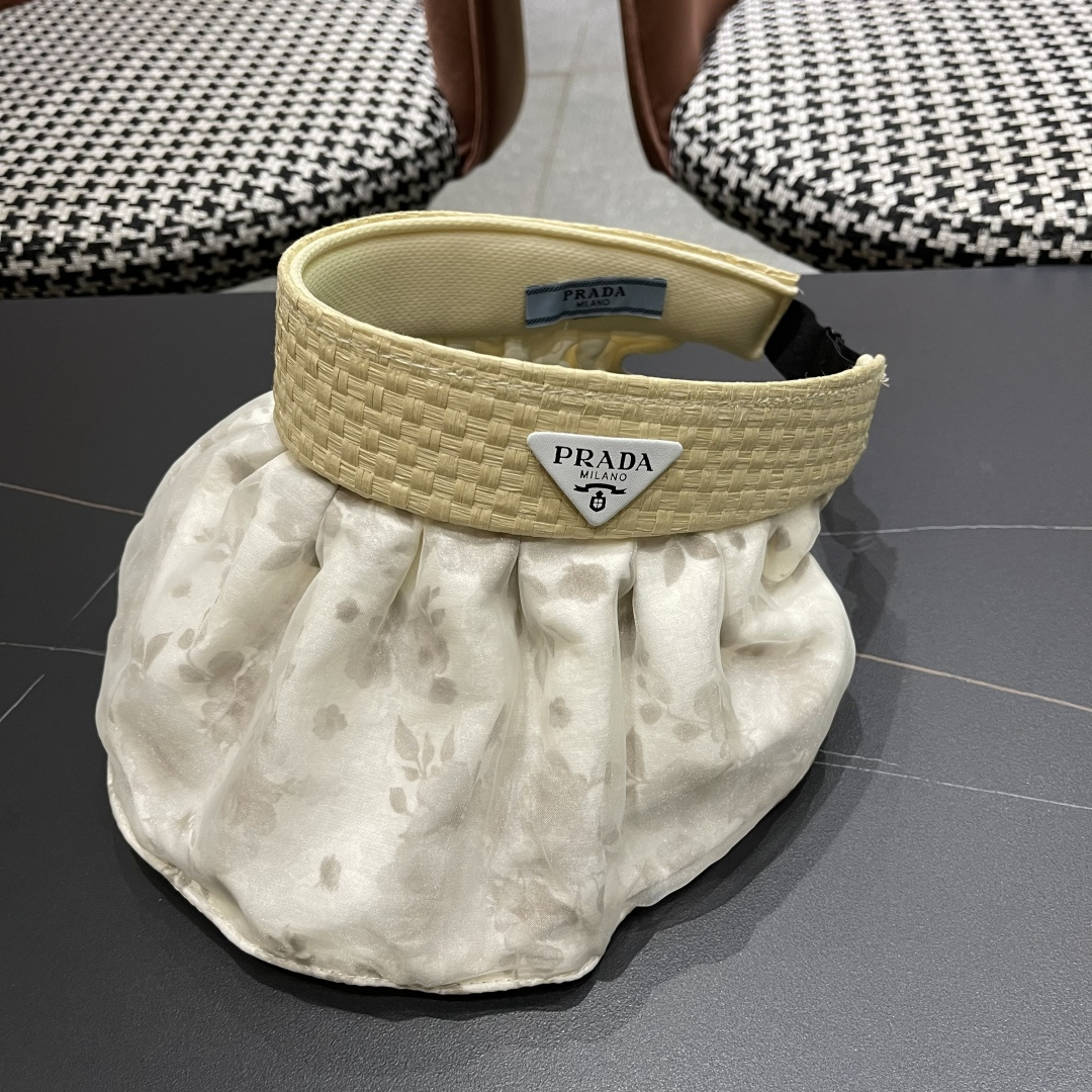  Prada普拉达多2025遮阳帽女夏季新款海边度假沙滩防晒防紫外线空顶帽